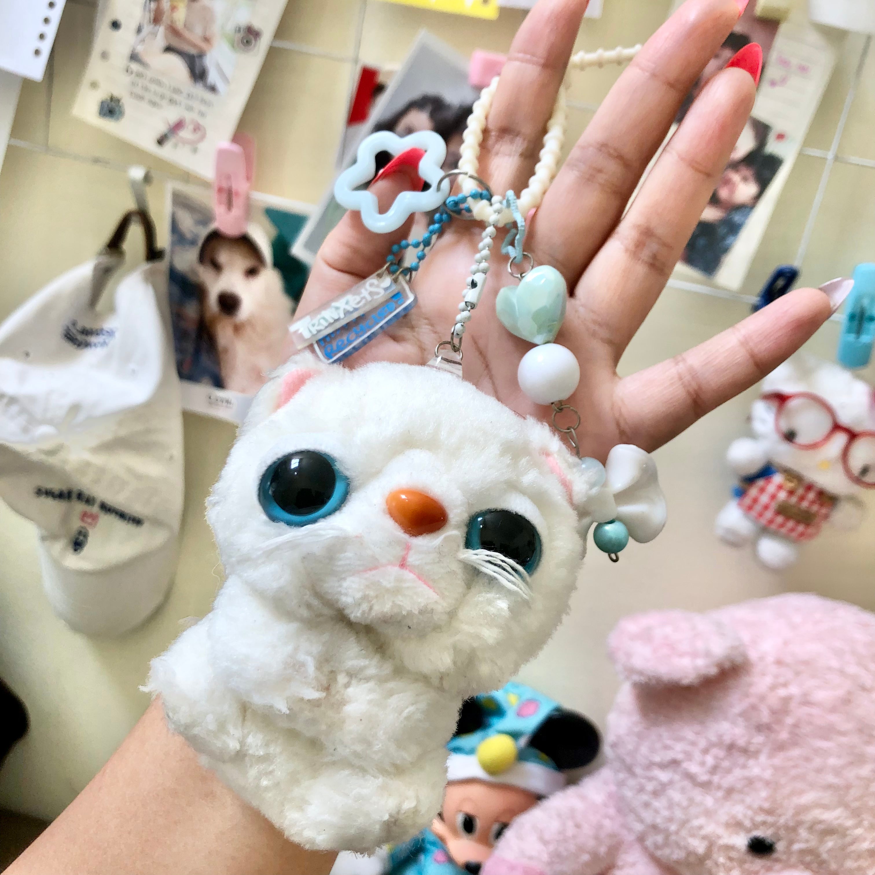 TY White Plush Cat Keychain Handmade Bag Charm