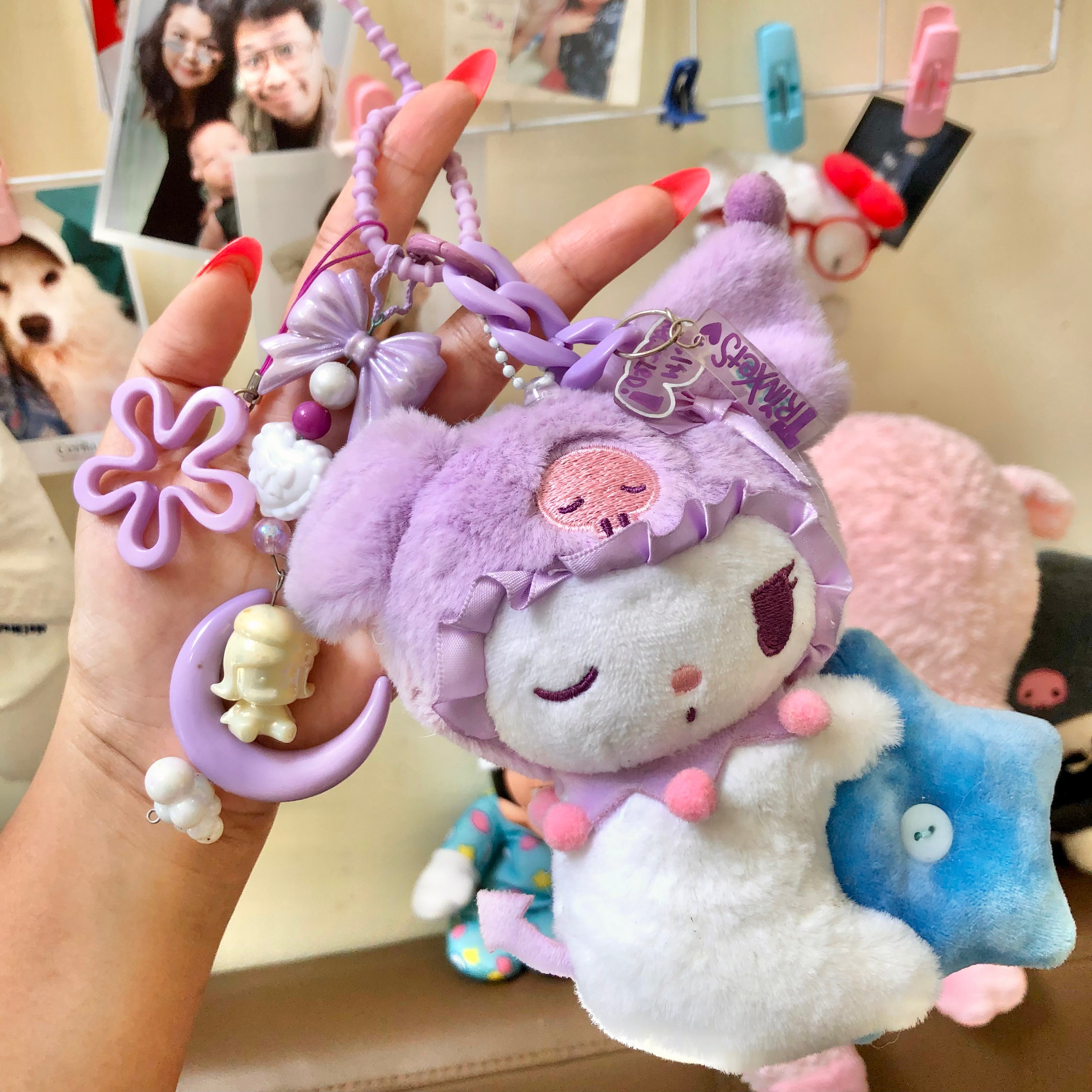 Purple Kuromi-Inspired Plush Keychain Bag Charm