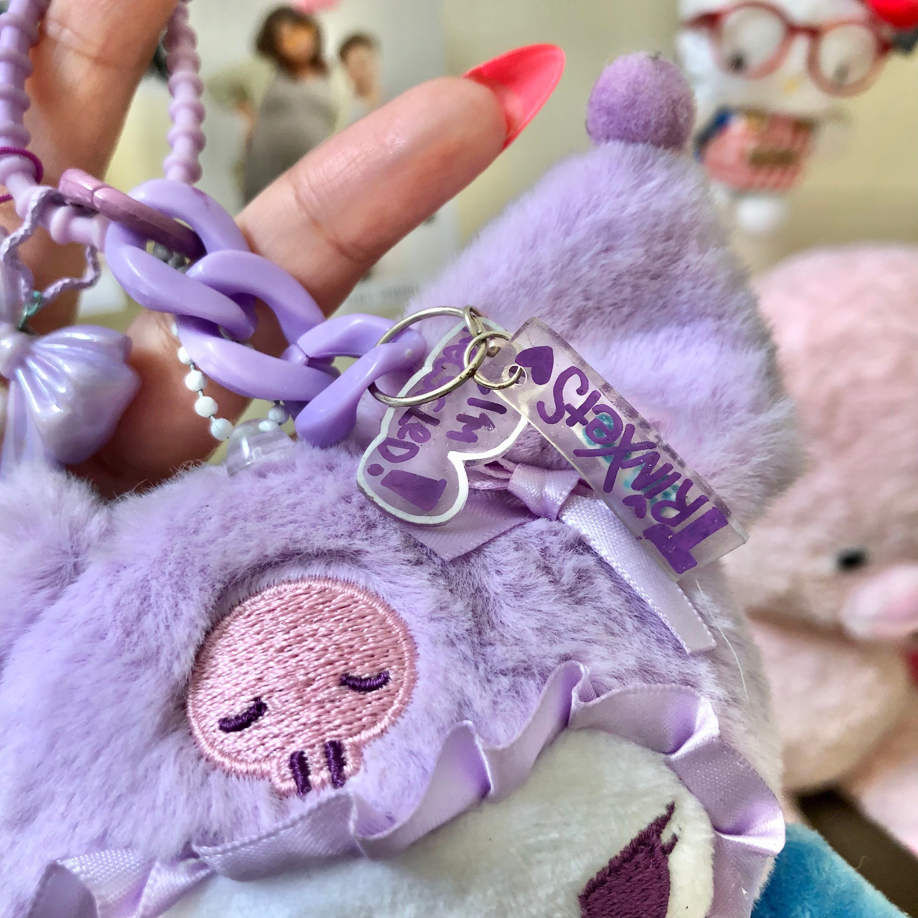Purple Kuromi-Inspired Plush Keychain Bag Charm