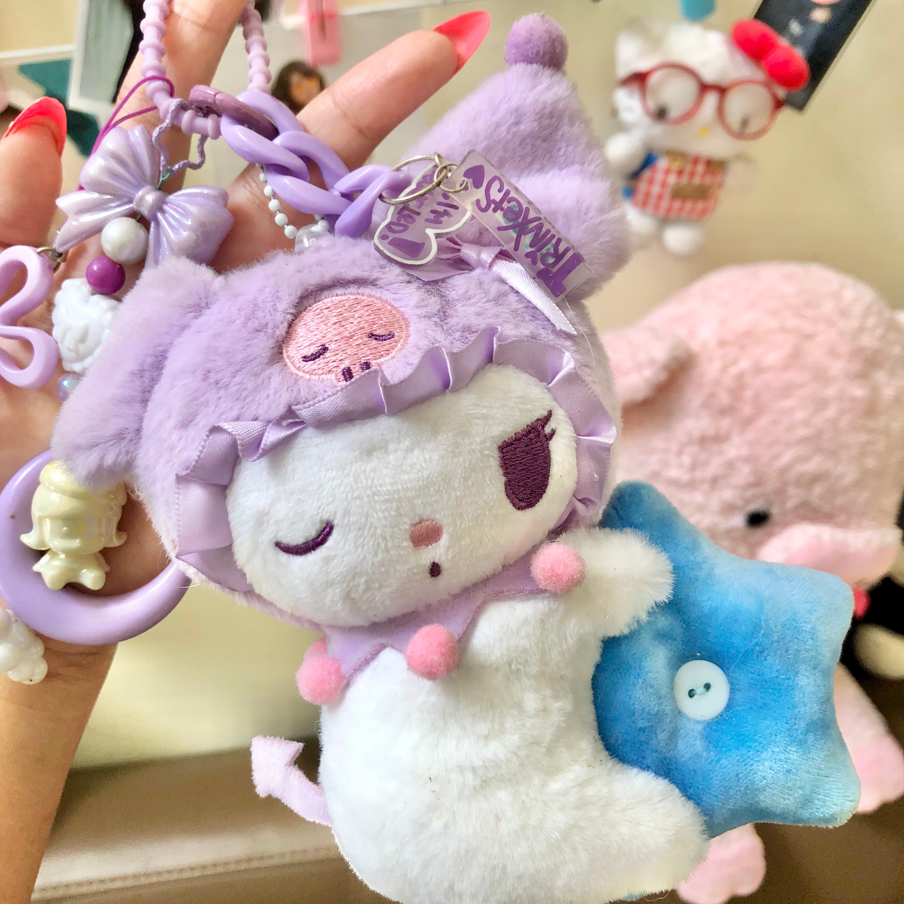 Purple Kuromi-Inspired Plush Keychain Bag Charm