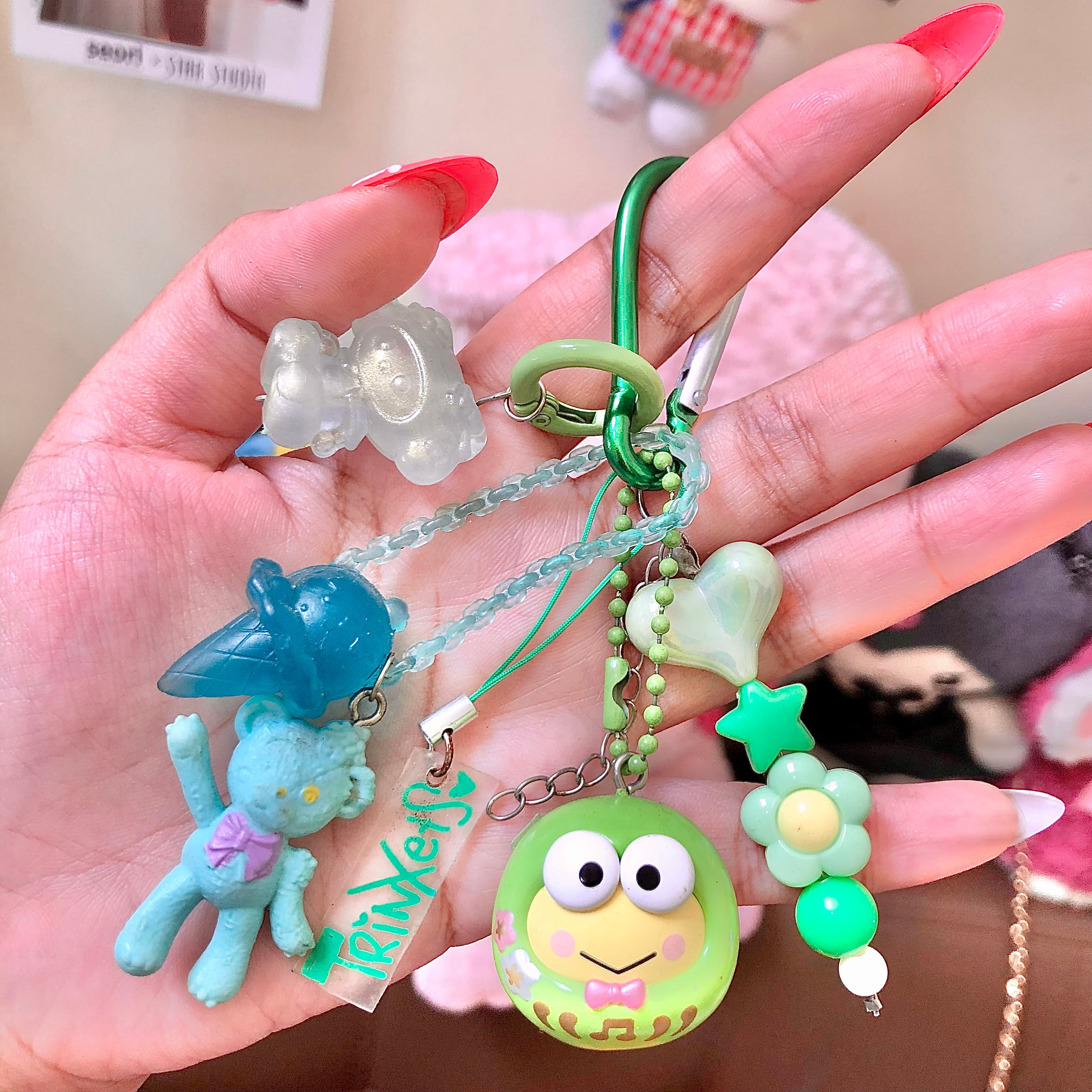 TopToy Keroppi Sanrio Green Kawaii Keychain Bag Charm