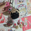 Handmade Pug Plushie Keychain with Pink Bow Charm