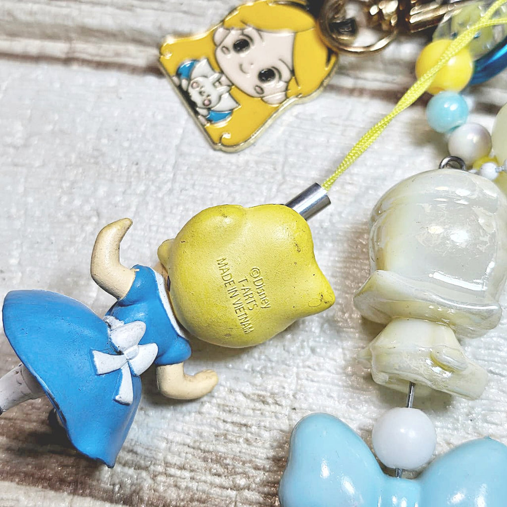 Handmade Alice in Wonderland Keychain with Glow Charms & Beaded Strap